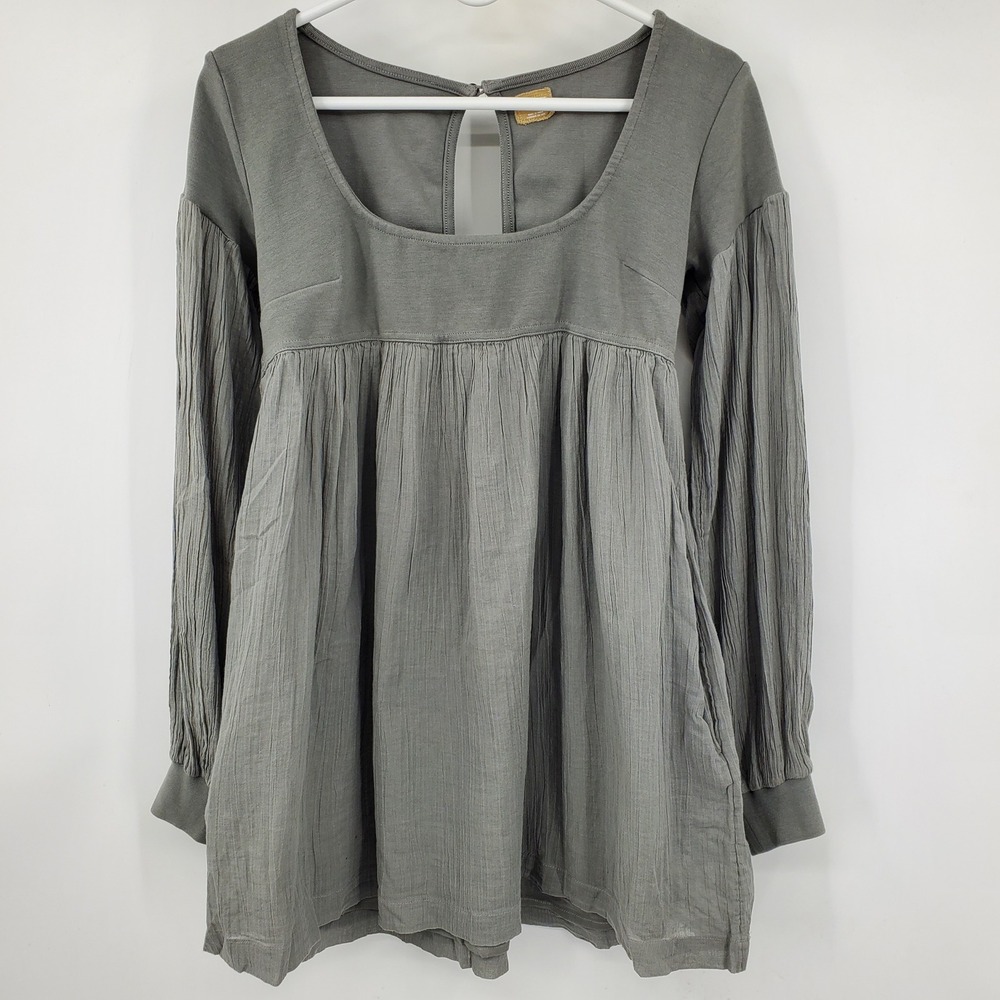 Free People Freeest Mixed Media Tunic Top Square Neck Gauze Mini Dress S Peasant
